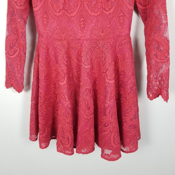 Saylor NYC Rita Rasberry Lace Brocade Fit & Flare Exposed Back Mini Dress Size S - Picture 10 of 15
